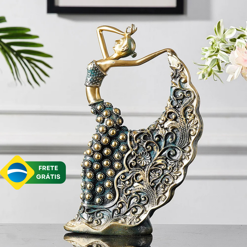 Escultura Luxo Dançarina Nórdica Dança do Pavão para Decoração de Ambientes ByCasa