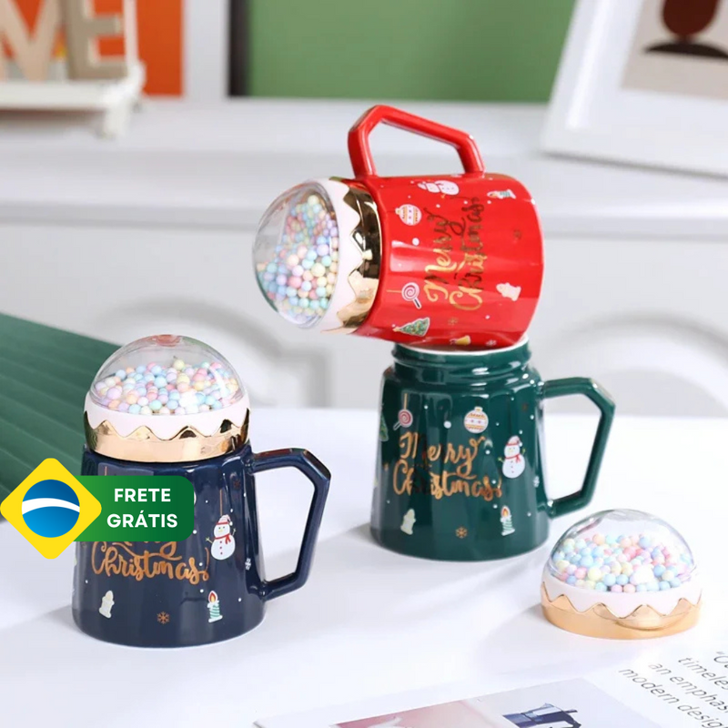 Caneca Natalina com tampa + Colher Coleção Natal ByCasa