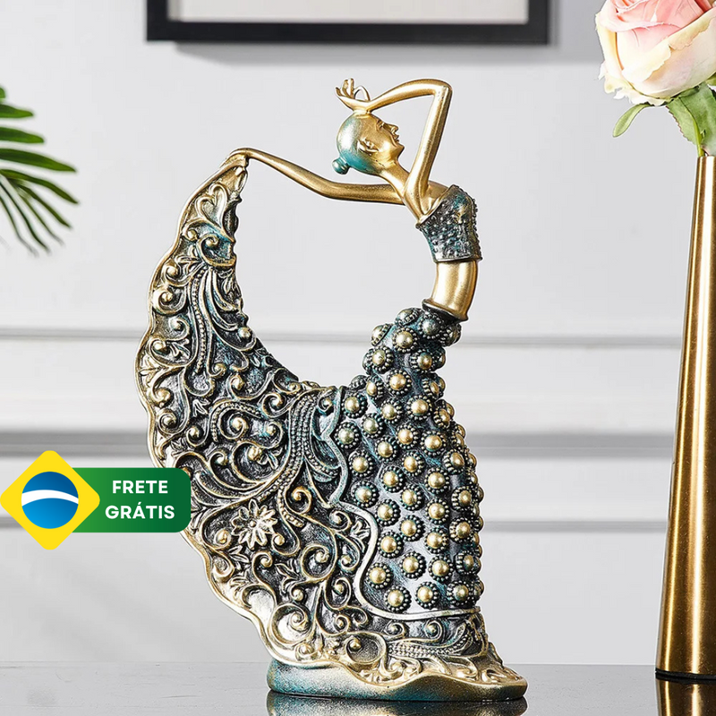 Escultura Luxo Dançarina Nórdica Dança do Pavão para Decoração de Ambientes ByCasa