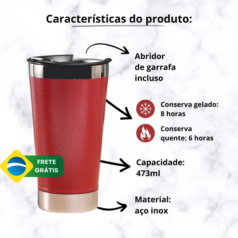 Copo térmico com tampa e abridor de aço inoxidável - 470 ml ByCasa