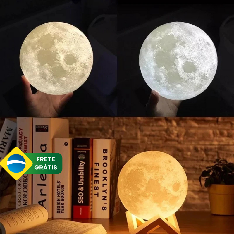 Umidificador Aromatizador Luminária Lua Cheia 3D ByCasa