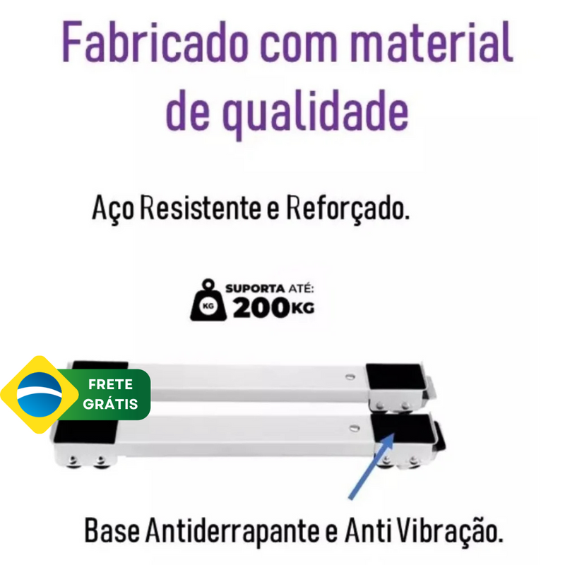 Base Suporte com Rodízio Regulável para Geladeira, Máquina de Lavar e Móveis ByCasa