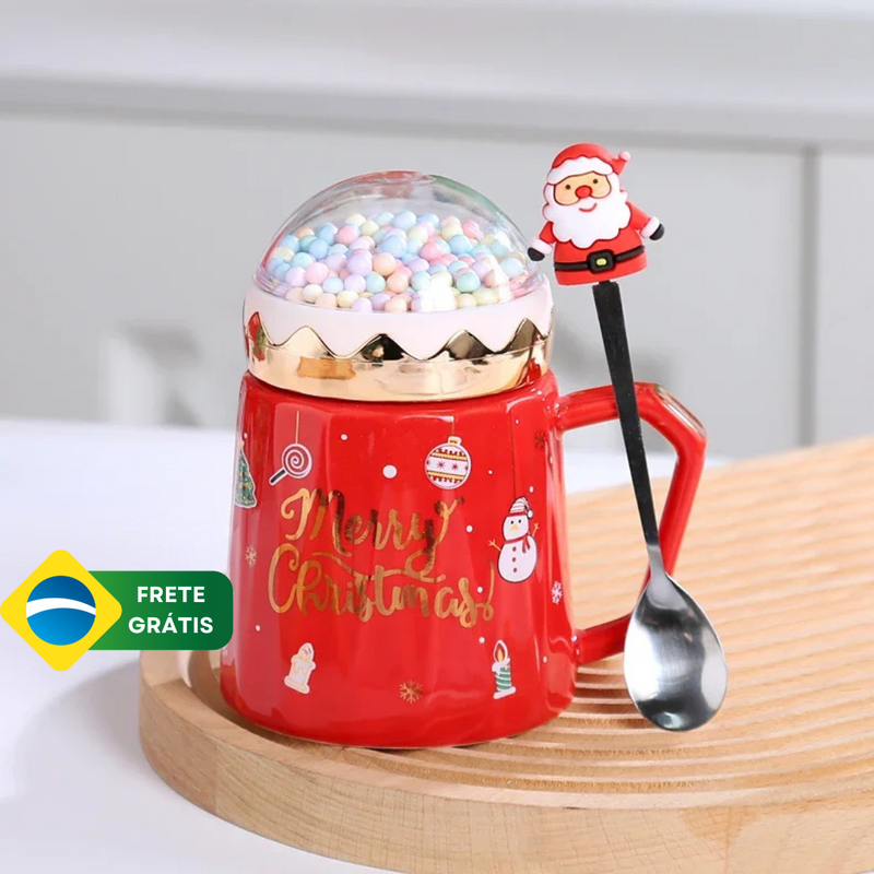 Caneca Natalina com tampa + Colher Coleção Natal ByCasa