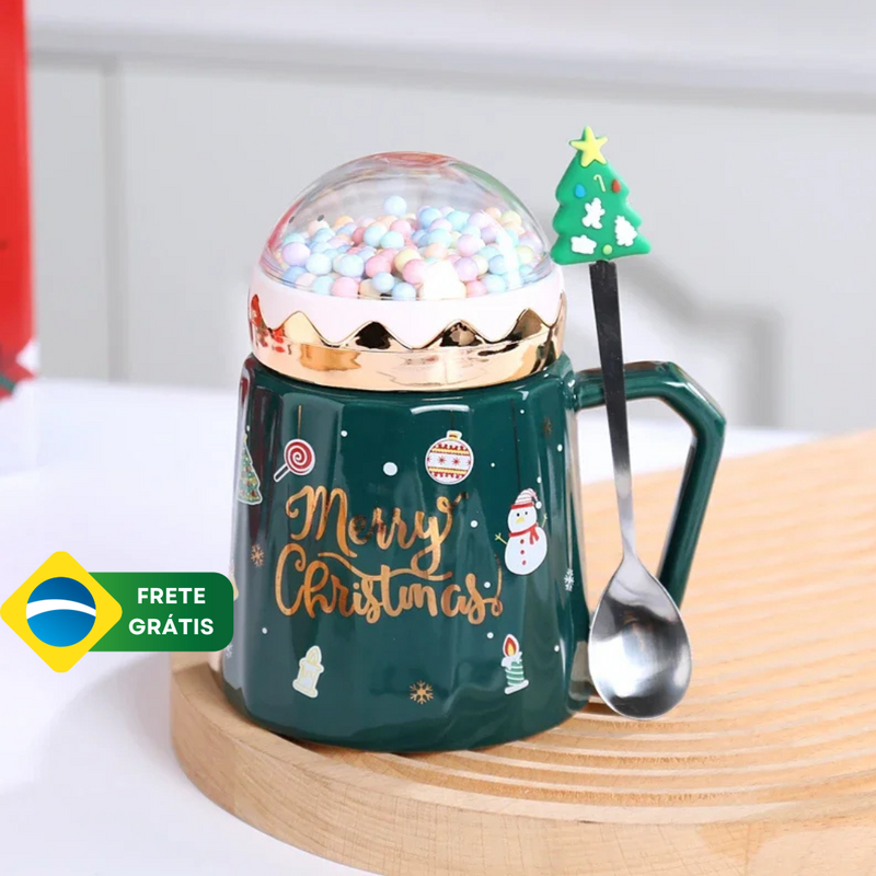 Caneca Natalina com tampa + Colher Coleção Natal ByCasa